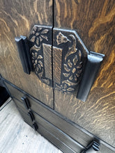 Vintage Oak Cocktail Cabinet with Art Nouveau-Inspired Detailing