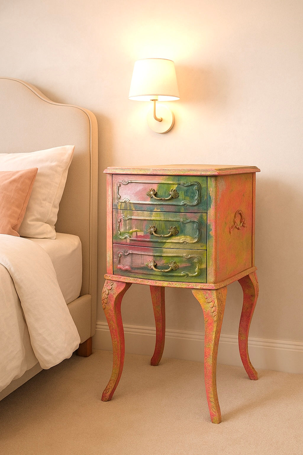 Hand painted pink bedside