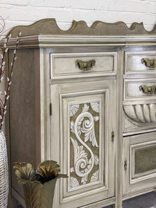 Ornate Sideboard, Carved Sideboard, Cream Taupe Sideboard