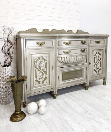 Ornate Sideboard, Carved Sideboard, Cream Taupe Sideboard