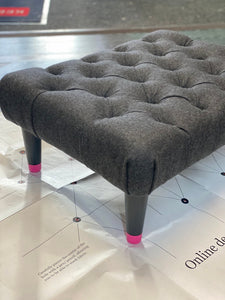 Pink and Grey Buttoned Footstool
